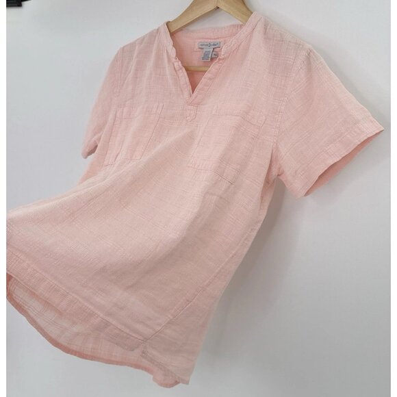 Carbon 2 Cobalt Baby Pink Linen Cotton Blend Blouse Size XS Coastal Preppy Boho - Picture 5 of 8